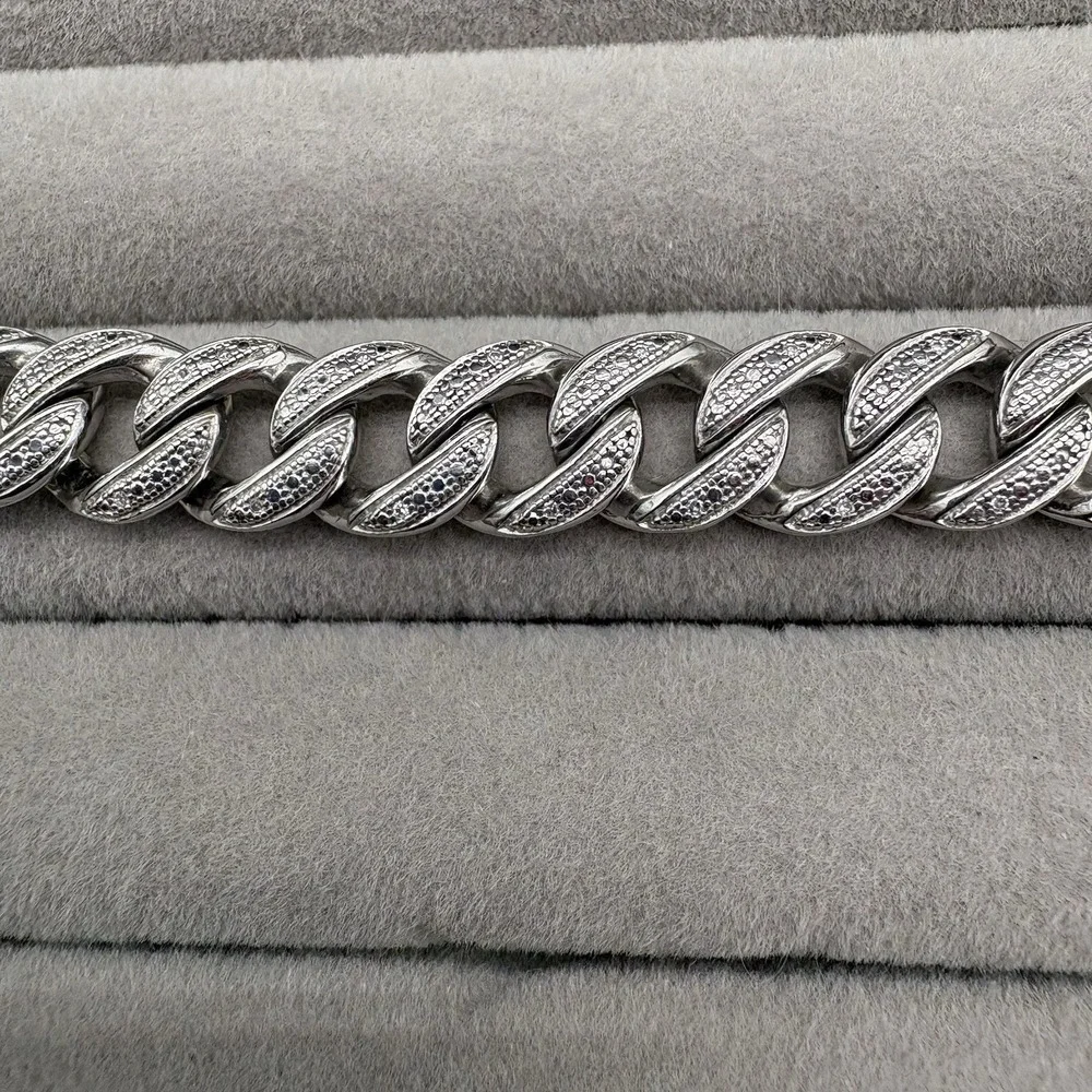 Men's Diamond Cuban Link Bracelet Sterling Silver .925 7